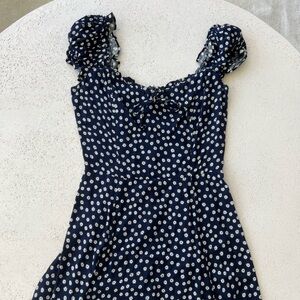 Reformation Midnight Blue Dress with White Floral Design